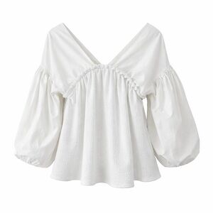 Sunday In Brooklyn by Anthropologie white puff sleeve babydoll blouse (medium)